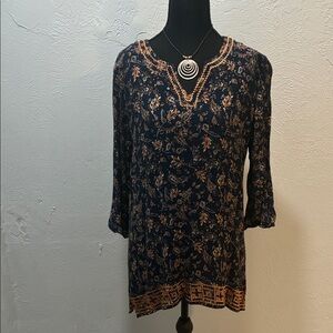 Market & Spruce Navy and Orange Floral Tunic